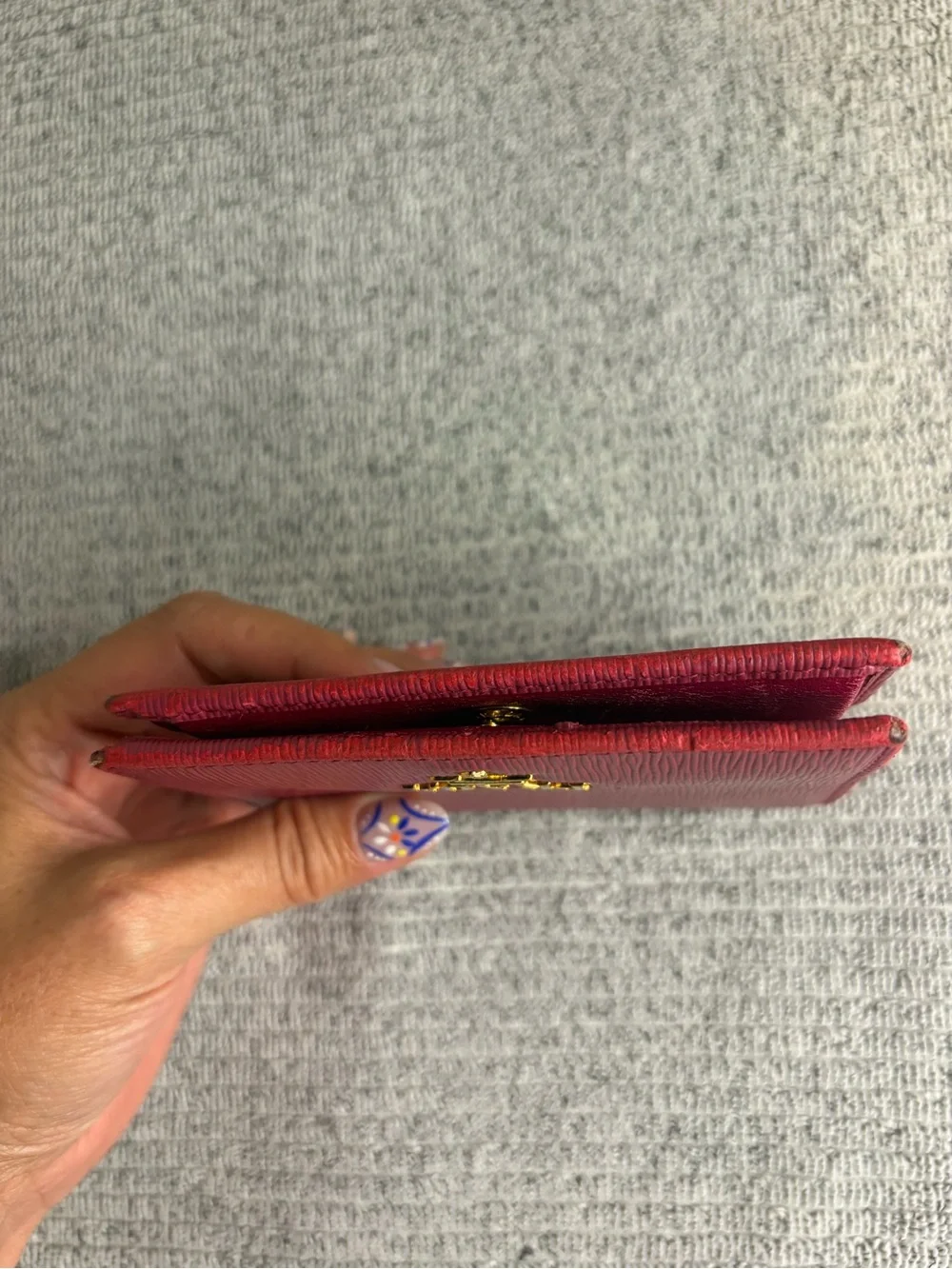 Authentic Prada Saffiano Leather Compact Wallet in deep red/berry/magenta color